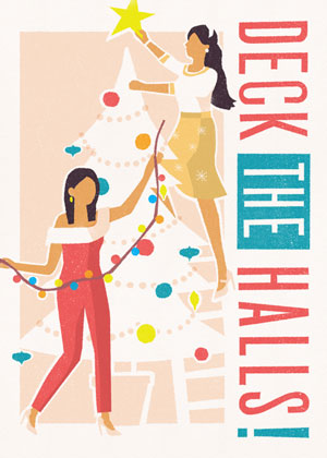 Deck The Halls, Tree Girls, Greeting Card by Christmas / Xmas  - Thumbnail